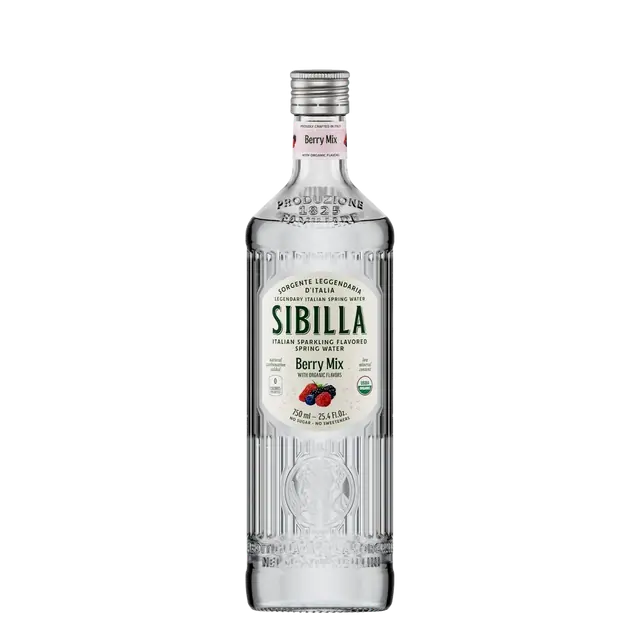 Sibilla Italian Sparkling Flavored Spring Water Organic Berry Mix glass bottle