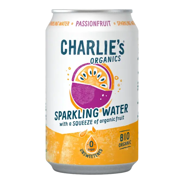 Charlie's Organics Sparkling Water Organic Passionfruit can